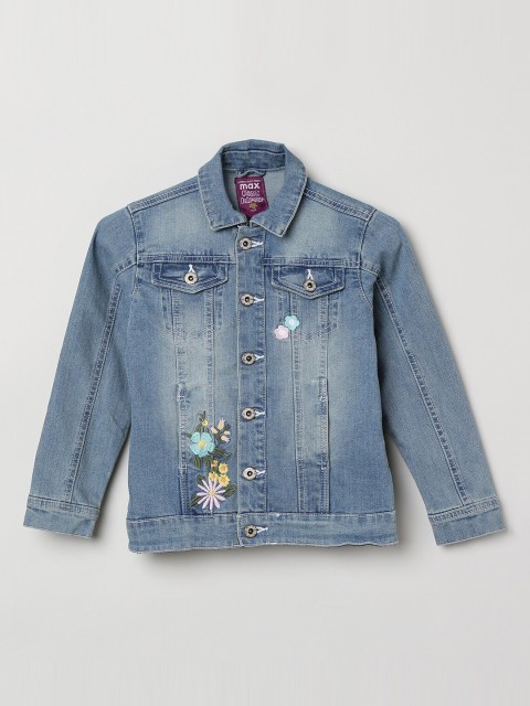 

max Girls Blue Solid Denim Jacket