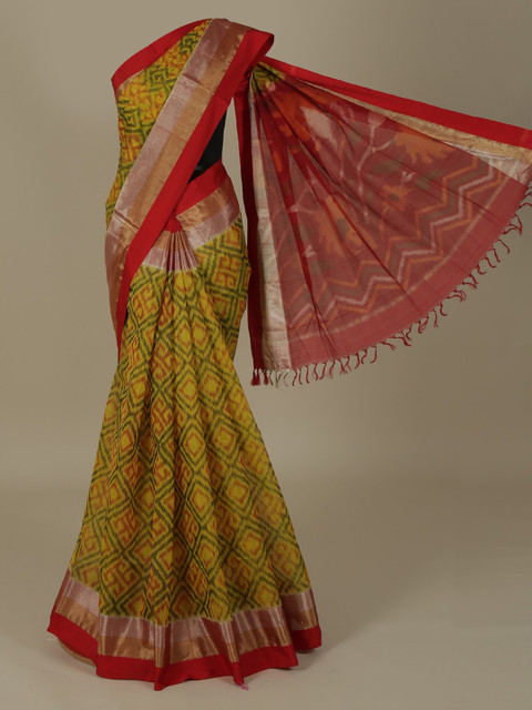 

Pothys Yellow Printed Silk Cotton Saree