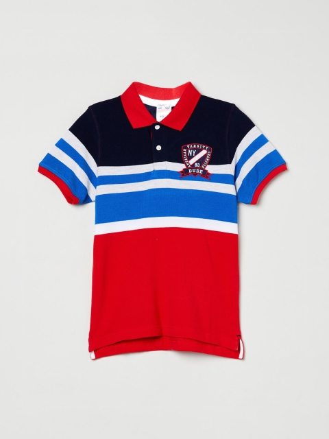

max Boys Red & Blue Striped Polo Collar T-shirt