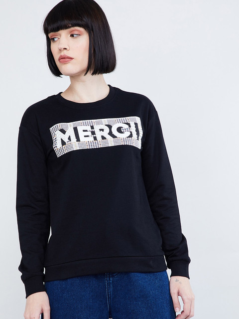 

max Women Black & Off-White Printed Sweatshirt