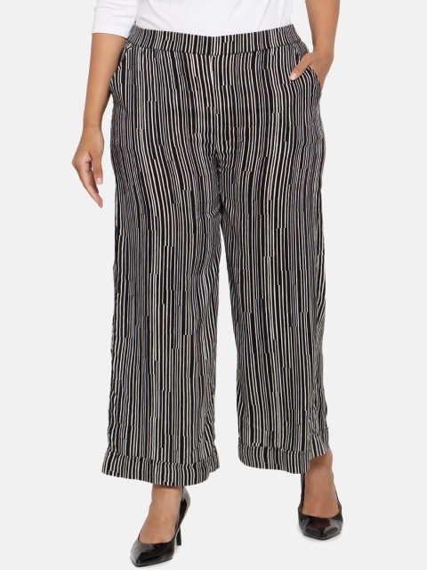 

The Pink Moon Women Black & White Striped Wide-Leg Palazzos