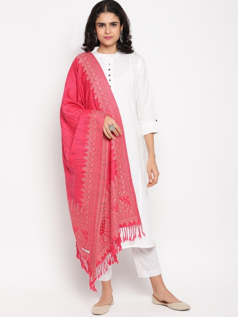

HK colours of fashion Women Coral Pink Woven-Design Woollen Stole