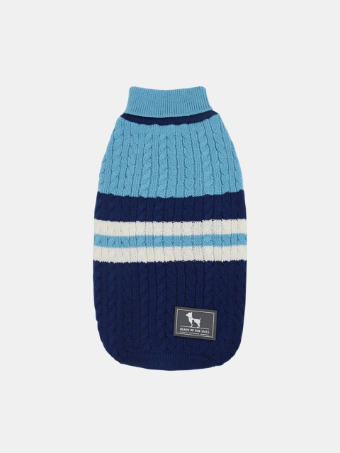 

Heads Up For Tails Navy Blue Striped Cable Knit Dog Sweater