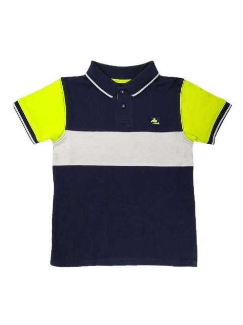 

Cherry Crumble Boys Navy Blue & Grey Colourblocked Polo Collar T-shirt