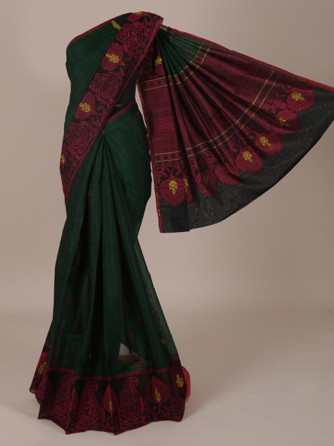 

Pothys Green & Red Silk Cotton Printed Saree