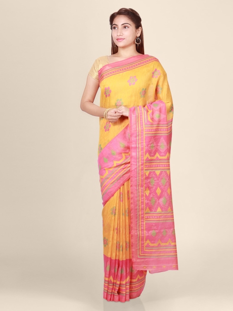 

CLAI WORLD Yellow & Pink Brasso Printed Saree