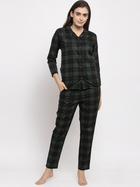 

Claura Women Green & Black Checked Night suit