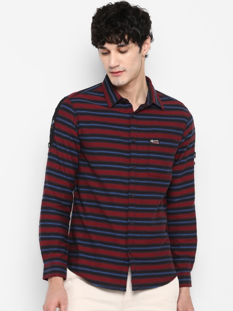 SPYKAR Men Red & Blue Slim Fit Striped Casual Shirt