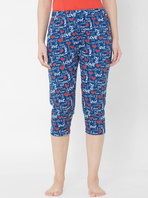 

Sweet Dreams Women Blue & Red Printed Lounge Capris F-LLC-1189B