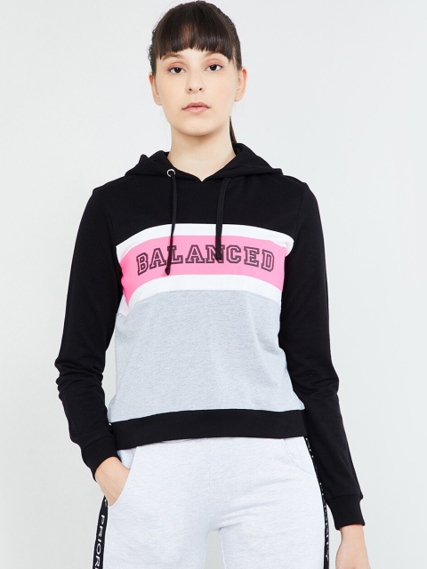 

max Women Black & Grey Colourblocked Hooded Sweatshirt