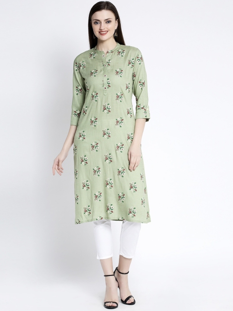 

ANAISA Women Green Floral Printed A-Line Kurta