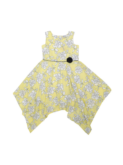 

Doodle Girls Yellow Floral Printed Fit and Flare Dress