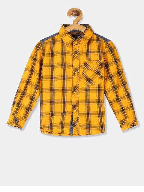 

Cherokee Boys Mustard Regular Fit Checked Casual Shirt