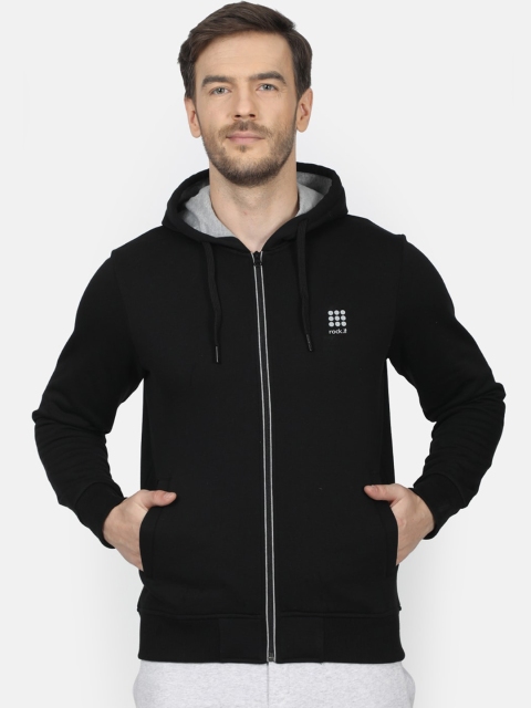 

rock.it Men Black Solid Hooded Sweatshirt