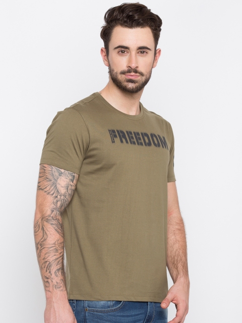 

SPYKAR Men Olive Green Printed Round Neck T-shirt