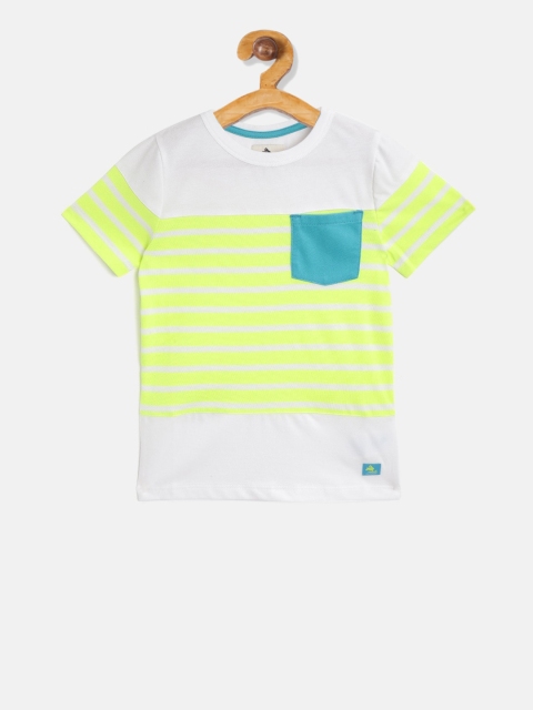 

Cherry Crumble Boys White & Fluorescent Green Striped Round Neck T-shirt