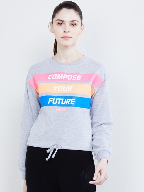 max Women Grey & Pink Printed Pullover Sweatshirt