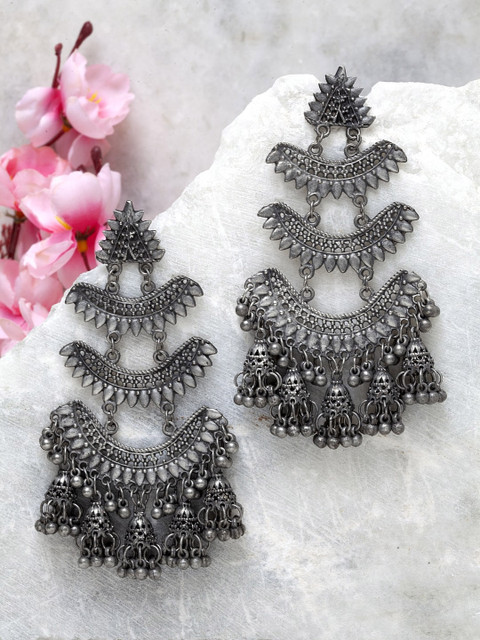 

Moedbuille Gunmetal-Toned Crescent Shaped Chandbalis, Metallic