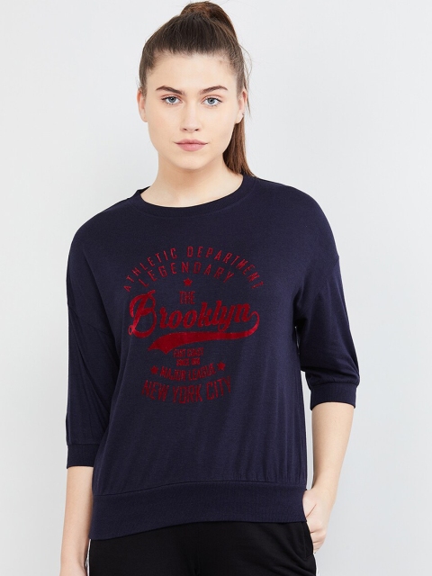

max Women Navy Blue & Red Printed Sweatshirt