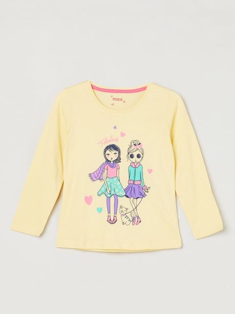

max Girls Yellow Printed Round Neck T-shirt