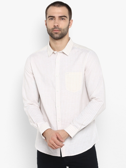 

SPYKAR Men Beige & Off-White Slim Fit Striped Casual Shirt