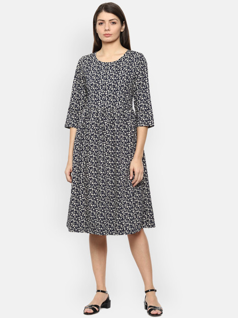 

Van Heusen Woman Women Navy Blue Printed Fit and Flare Dress