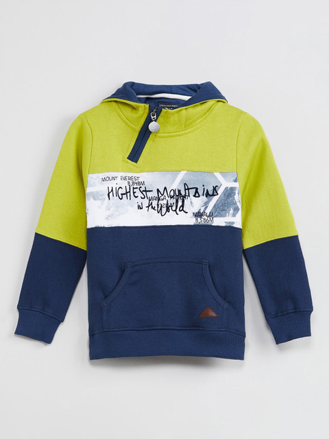 

max Boys Yellow & Blue Colourblocked Hooded Sweatshirt