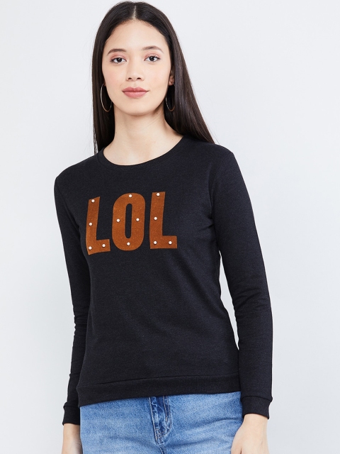 

max Women Charcoal Grey Printed Sweatshirt