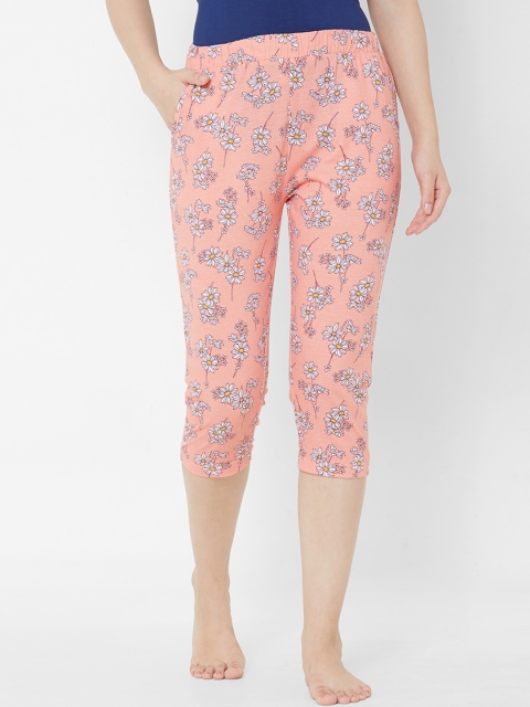 

Sweet Dreams Women Peach-Coloured & White Floral Printed Lounge Capris F-LLC-1189B
