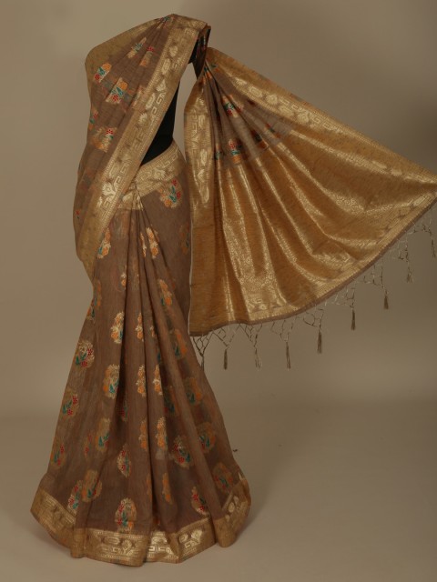 

Pothys Brown Woven Design Jute Silk Saree