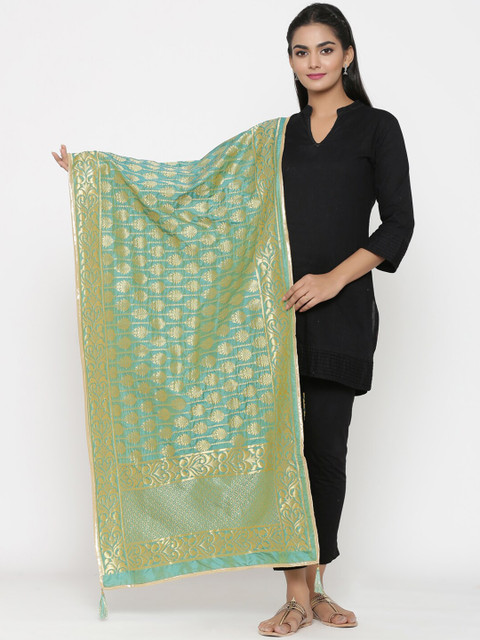 

RANGMAYEE Green & Gold-Coloured Woven-Design Zari Dupatta