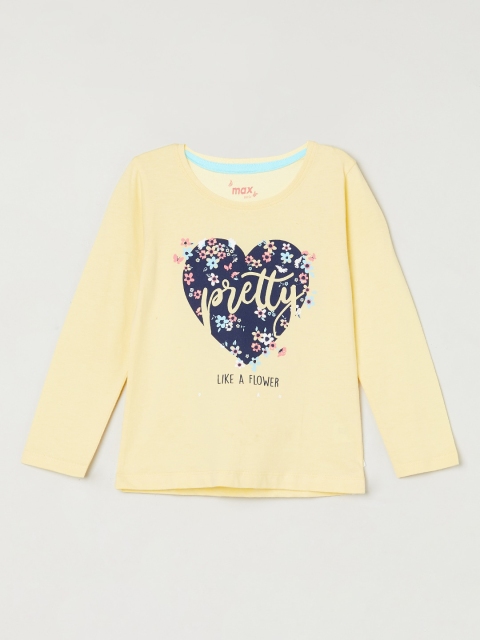 

max Girls Yellow Printed Round Neck T-shirt