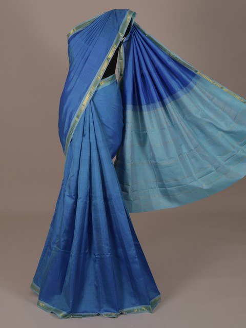 

Pothys Blue Solid Pure Silk Saree
