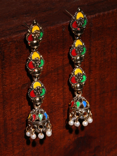 

OOMPH Gold-Toned & Red Floral Jhumkas
