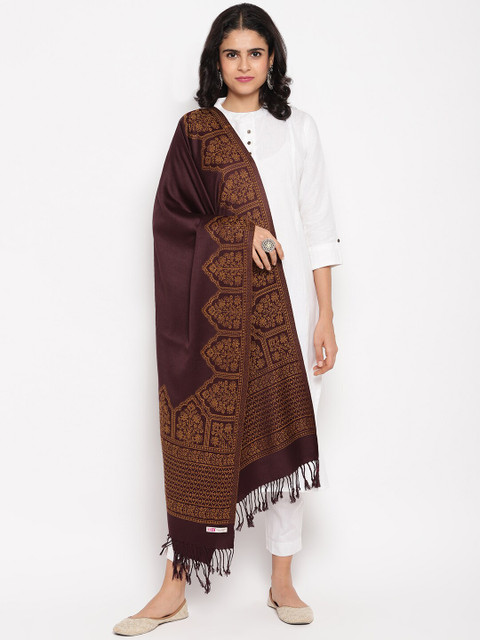 

HK colours of fashion Women Coffee Brown Woven Design Stole