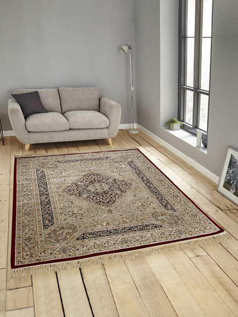 

OBSESSIONS Beige & Maroon Printed Anti-Skid Carpet