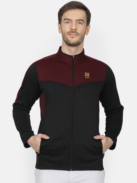 

rock.it Men Black & Maroon Colourblocked Sweatshirt