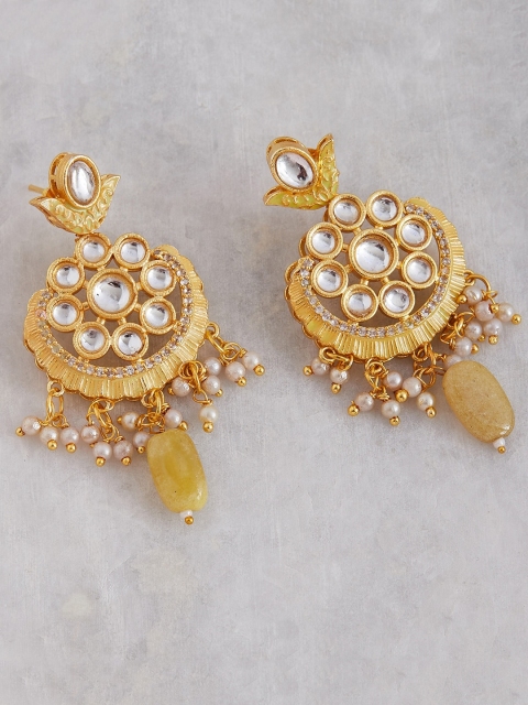 

GloBox By ZeroKaata Gold-Plated & Lime Green Circular Drop Earrings