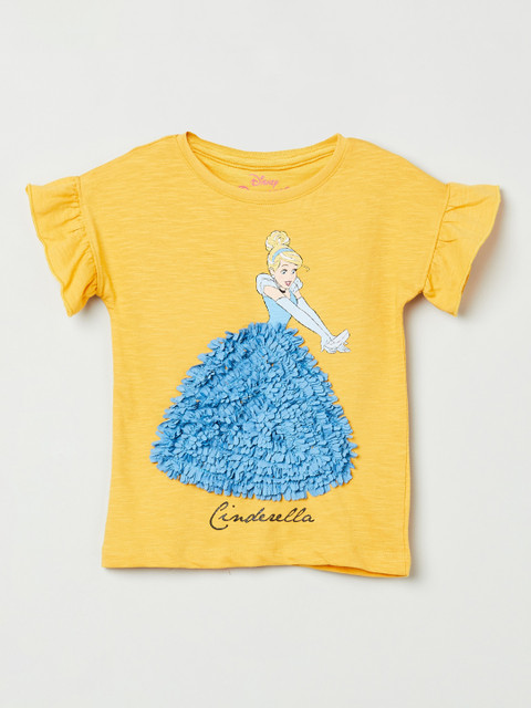 

max Girls Yellow Printed Round Neck T-shirt