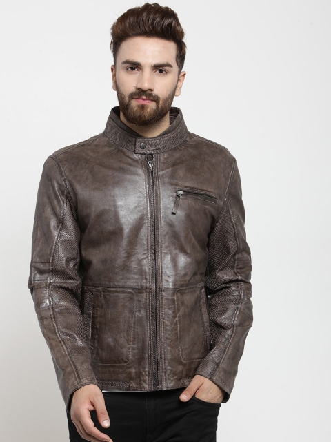 

Teakwood Leathers Men Brown Solid Water Resistant Leather Biker Jacket