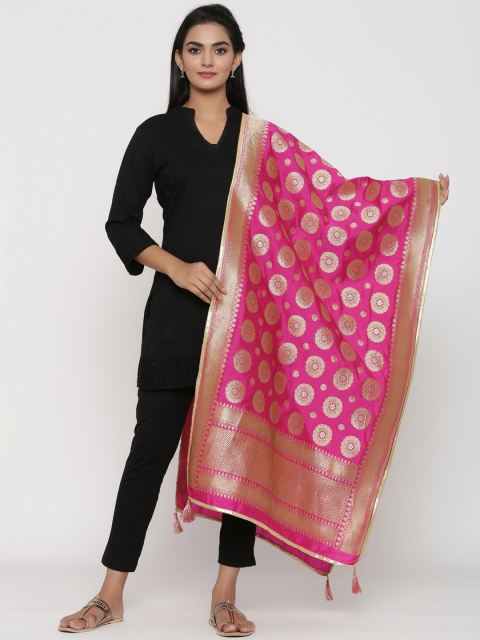 

RANGMAYEE Women Fuchsia Pink & Gold-Colored Zari Woven Design Dupatta
