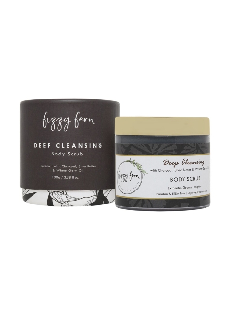 

Fizzy Fern Unisex Charcoal Shea Butter and Wheat Germ Oil Deep Cleansing Body Scrub, Black