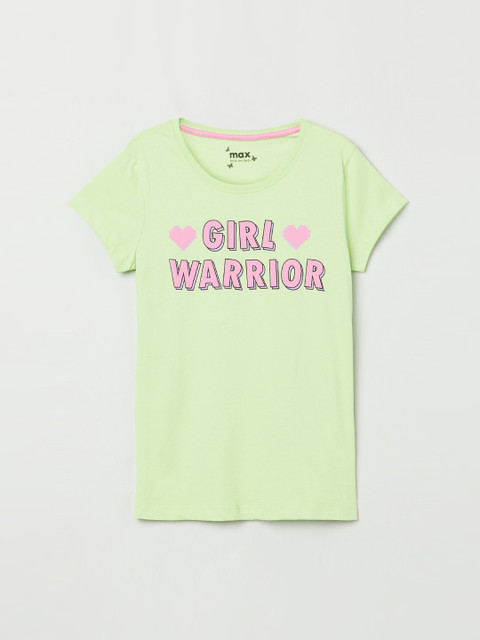 

max Girls Green & Pink Printed Round Neck T-shirt
