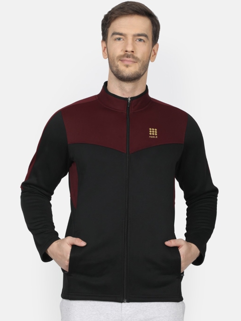 

rock.it Men Black & Maroon Colourblocked Sweatshirt