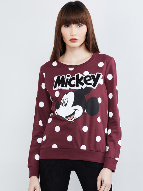 

max Women Burgundy Mickey Printed Sweatshirt