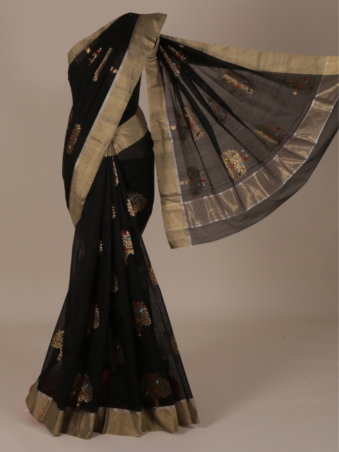 

Pothys Black & Gold-Toned Silk Cotton Printed Saree