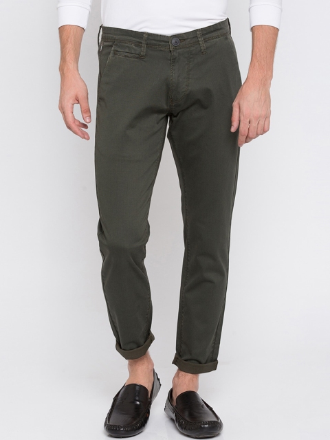 

SPYKAR Men Olive Green & Beige Slim Fit Checked Chinos
