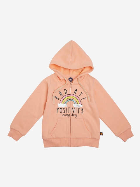 

VITAMINS Girls Peach-Coloured Printed Hooded Sweatshirt
