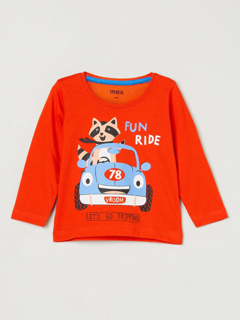 

max Infant Boys Orange Blue Printed Round Neck Pure Cotton T-shirt