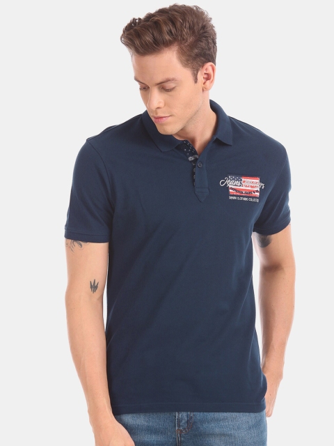 

Cherokee Men Navy Blue Solid Polo Collar Pure Cotton T-shirt